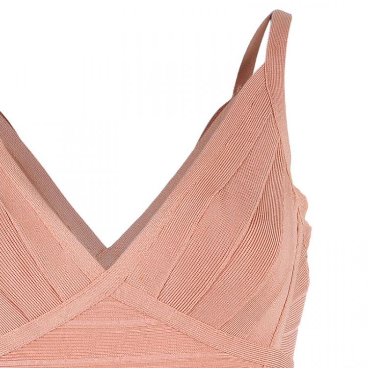 Pre Owned Herve Leger Scarlett Blush Pink Bandage Dress XS