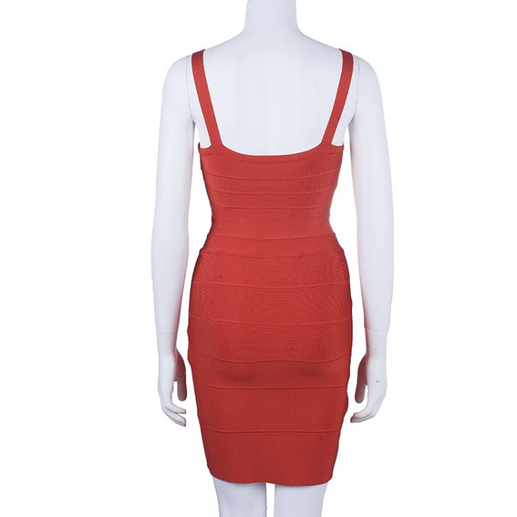 Pre Owned Herve Leger Red Pasha Bandage Dress S