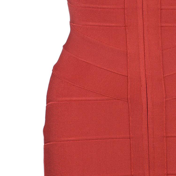 Pre Owned Herve Leger Red Pasha Bandage Dress S