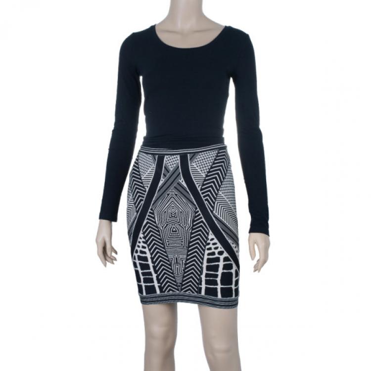 Pre Owned Herve Leger Jacquard Bandage Mini Skirt S