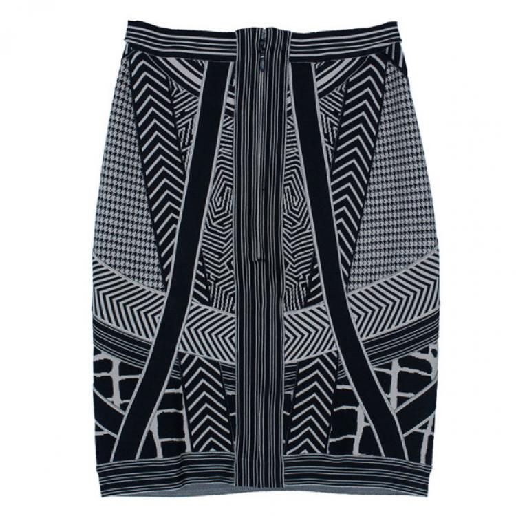 Pre Owned Herve Leger Jacquard Bandage Mini Skirt S