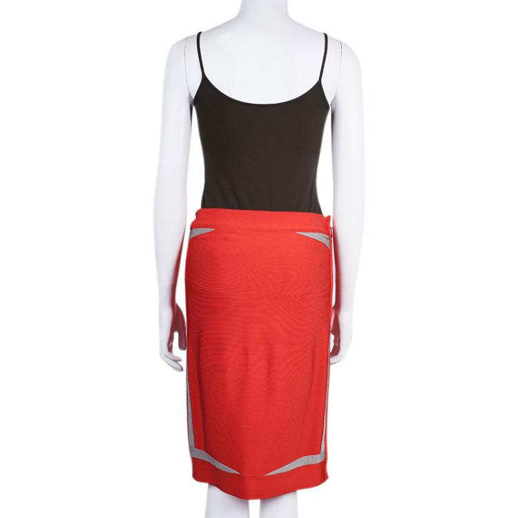 Pre Owned Herve Leger Red Bandage Skirt M