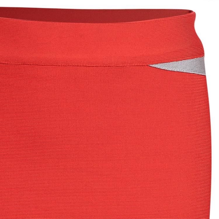 Pre Owned Herve Leger Red Bandage Skirt M