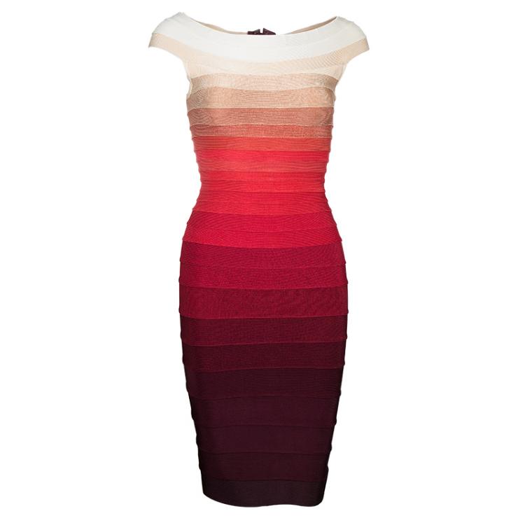 مملوكة مسبقًا Herve Leger Multicolor Off Shoulder Bridget Bandage Dress S