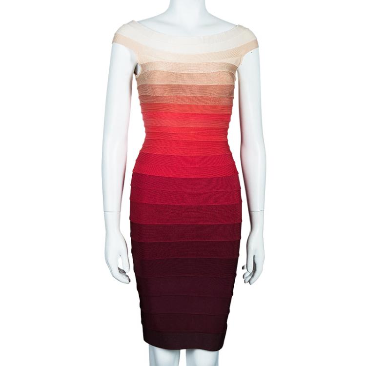 مملوكة مسبقًا Herve Leger Multicolor Off Shoulder Bridget Bandage Dress S