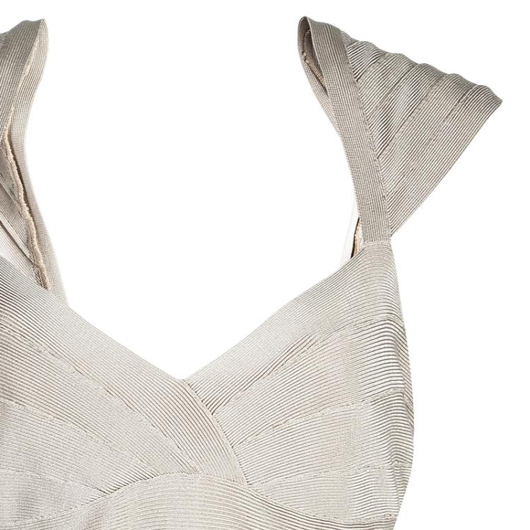 Pre Owned Herve Leger Beige Bandage Dress M