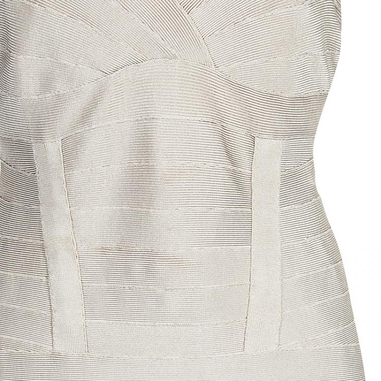 Pre Owned Herve Leger Beige Bandage Dress M