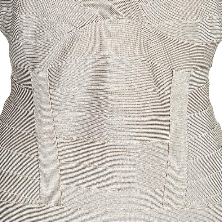Pre Owned Herve Leger Beige Bandage Dress M