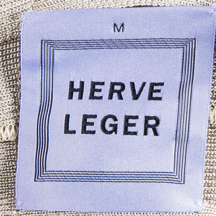 Pre Owned Herve Leger Beige Bandage Dress M