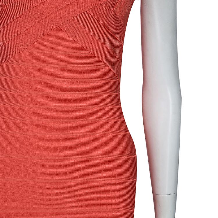 Pre Owned Herve Leger Red Sunburst Bandage Dress S