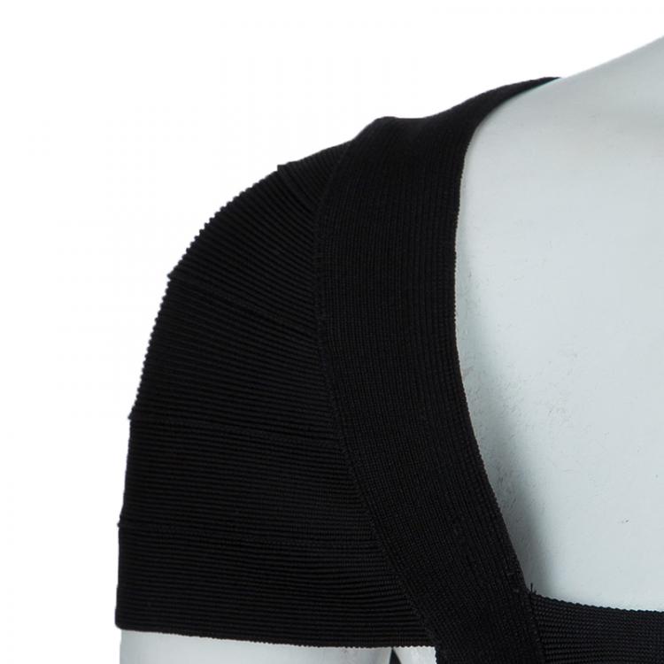 Pre Owned Herve Leger Black Cap Sleeve Bandage Dress XS