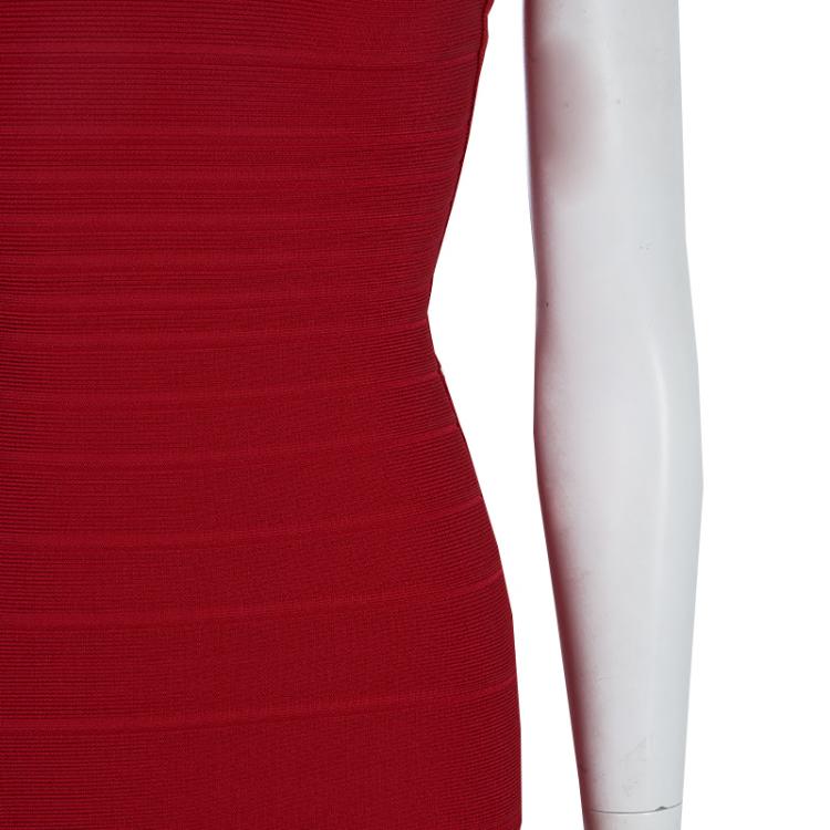 Pre Owned Herve Leger Red Bandage Flared Bottom Ellen Gown S