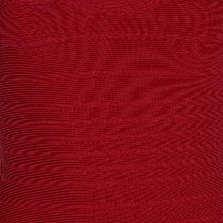 Pre Owned Herve Leger Red Bandage Flared Bottom Ellen Gown S