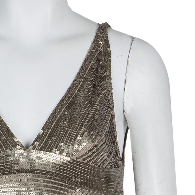 Pre Owned Herve Leger Gold Sequin Bandage Dress S