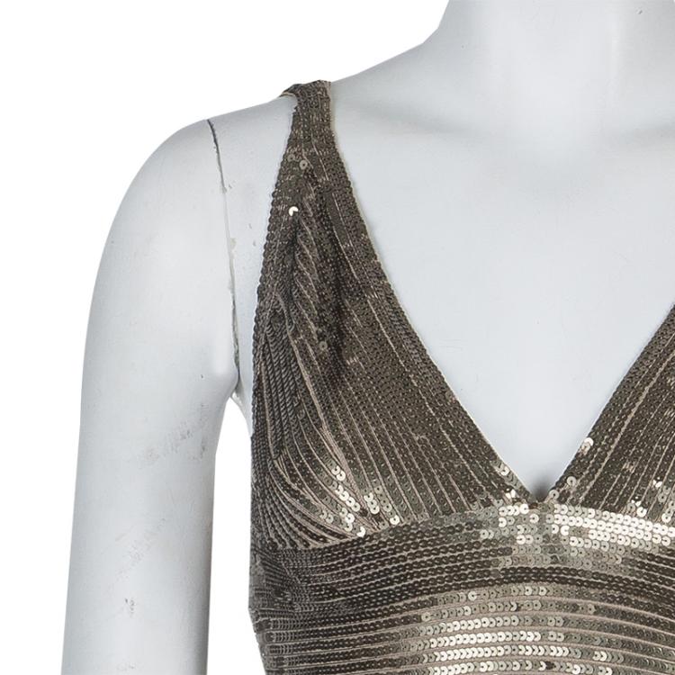 Pre Owned Herve Leger Gold Sequin Bandage Dress S