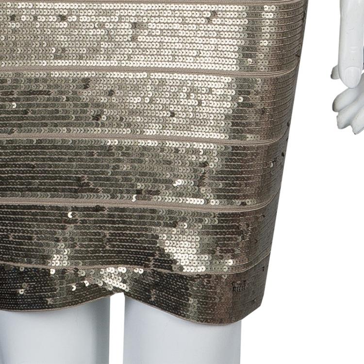 Pre Owned Herve Leger Gold Sequin Bandage Dress S