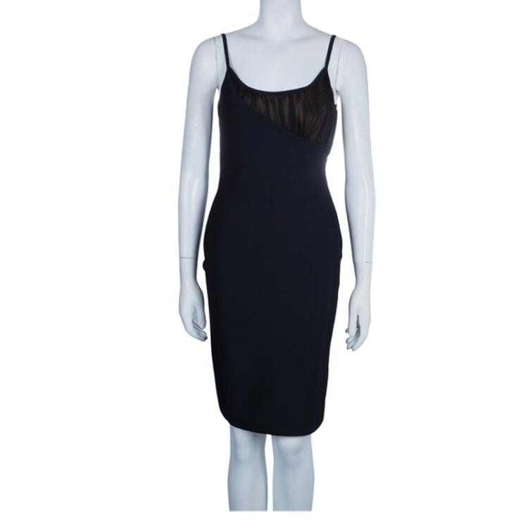 Pre Owned Herve Leger Black Gathered Bodice Detail Dress L