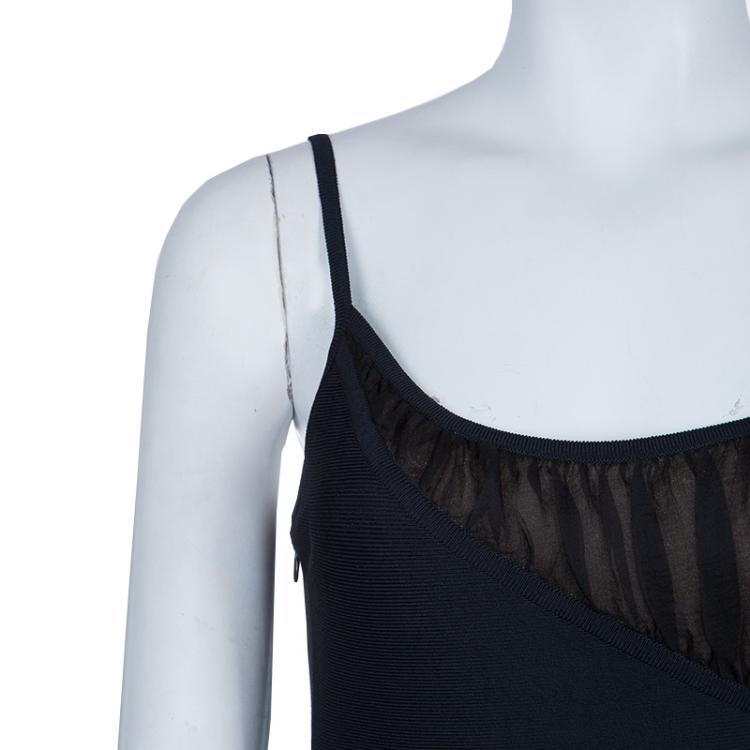 Pre Owned Herve Leger Black Gathered Bodice Detail Dress L
