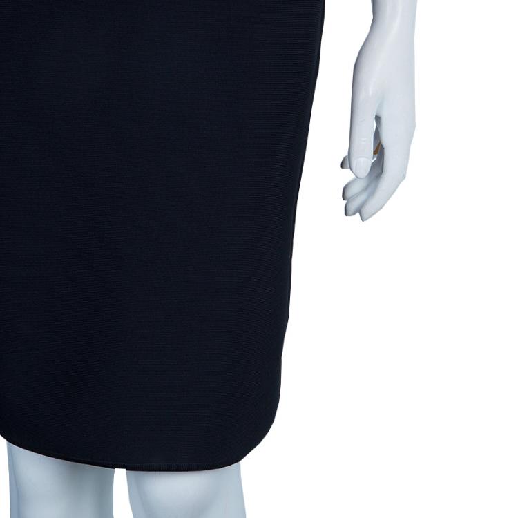 Pre Owned Herve Leger Black Gathered Bodice Detail Dress L