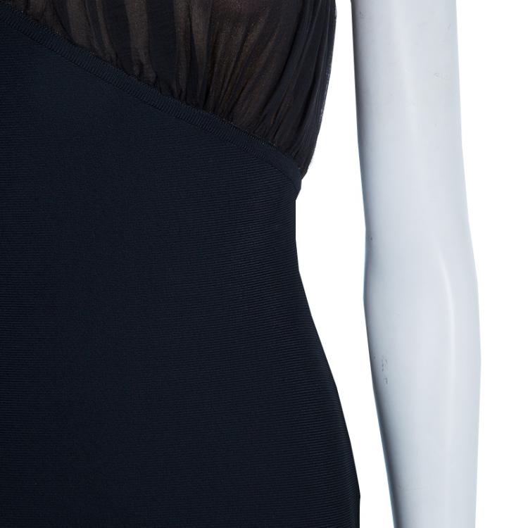 Pre Owned Herve Leger Black Gathered Bodice Detail Dress L
