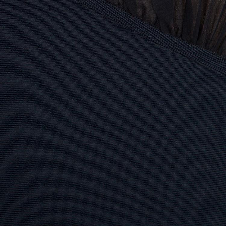 Pre Owned Herve Leger Black Gathered Bodice Detail Dress L