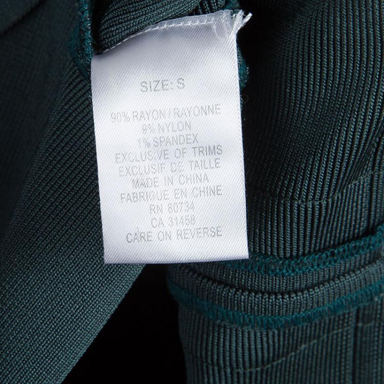 Pre Owned Herve Leger Emerald Green Beaded Waist Detail Sleeveless Bandage Dress S