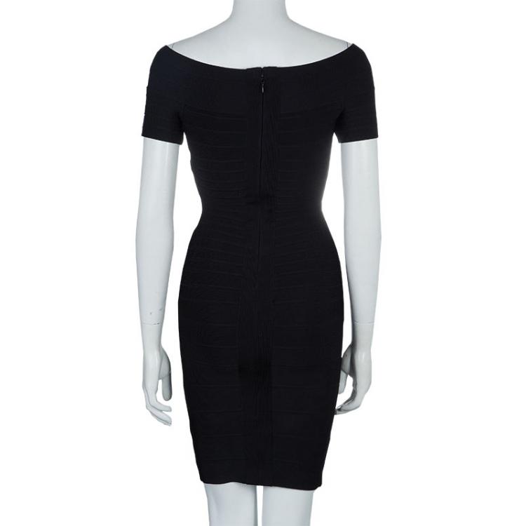 Pre Owned Herve Leger Black Short Sleeve Bandage Dress XS