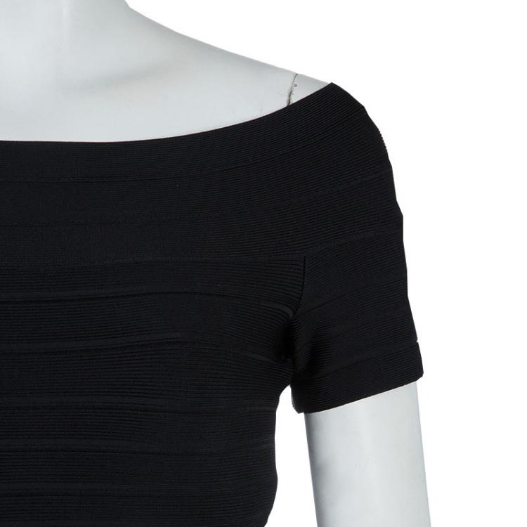 Pre Owned Herve Leger Black Short Sleeve Bandage Dress XS