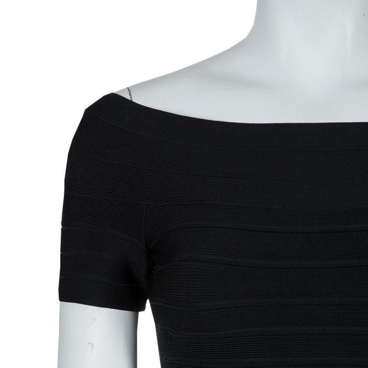 Pre Owned Herve Leger Black Short Sleeve Bandage Dress XS