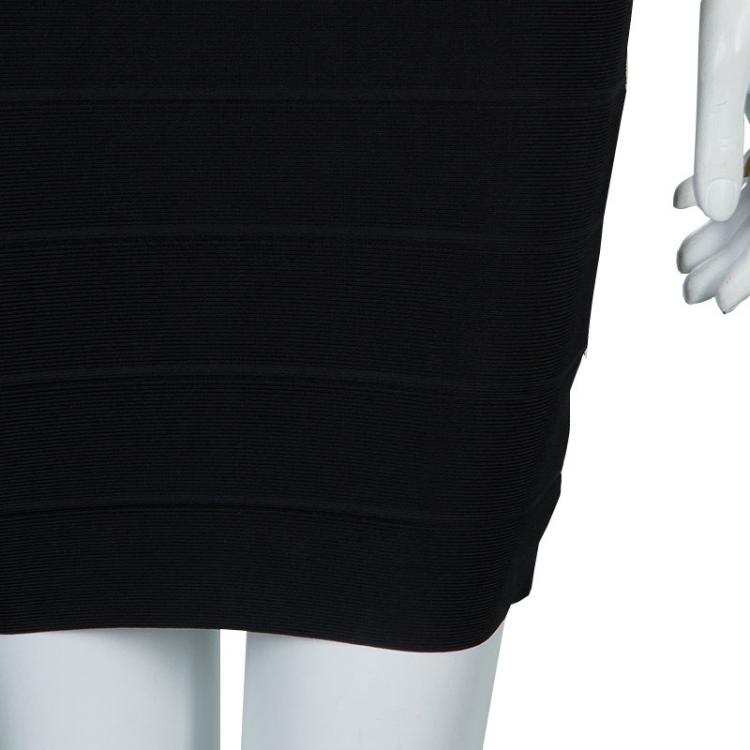 Pre Owned Herve Leger Black Short Sleeve Bandage Dress XS