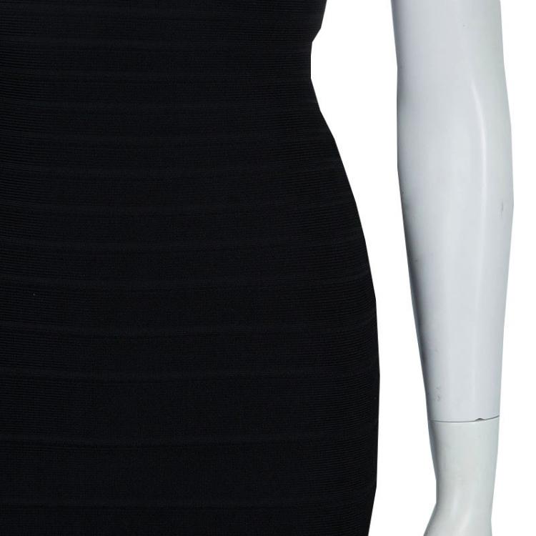 Pre Owned Herve Leger Black Short Sleeve Bandage Dress XS