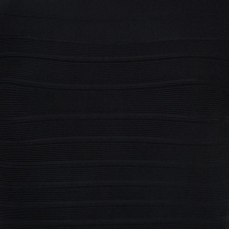 Pre Owned Herve Leger Black Short Sleeve Bandage Dress XS