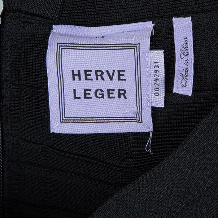 Pre Owned Herve Leger Black Short Sleeve Bandage Dress XS