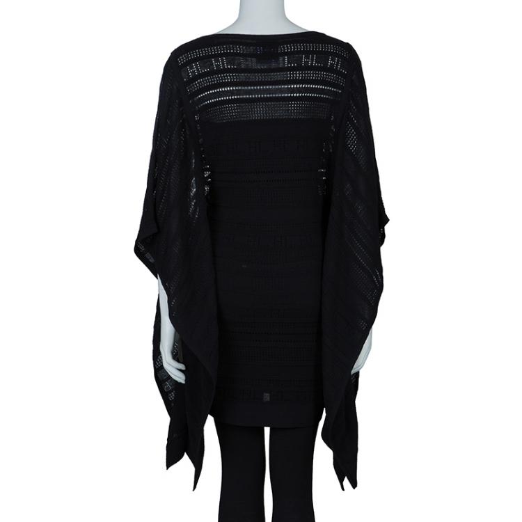 Pre Owned Herve Leger Black Patterned Knit Poncho XS/S