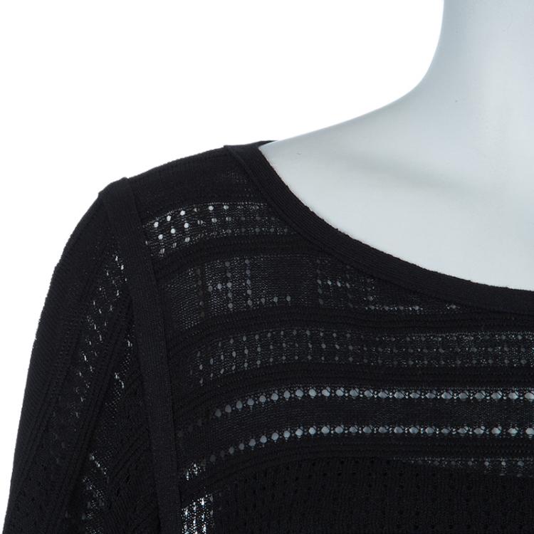 Pre Owned Herve Leger Black Patterned Knit Poncho XS/S
