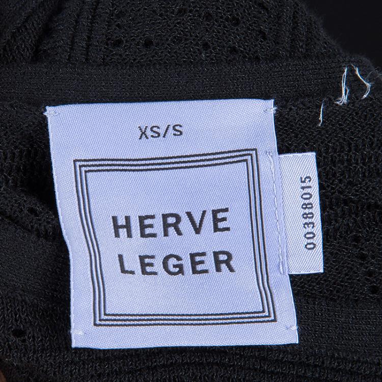 Pre Owned Herve Leger Black Patterned Knit Poncho XS/S