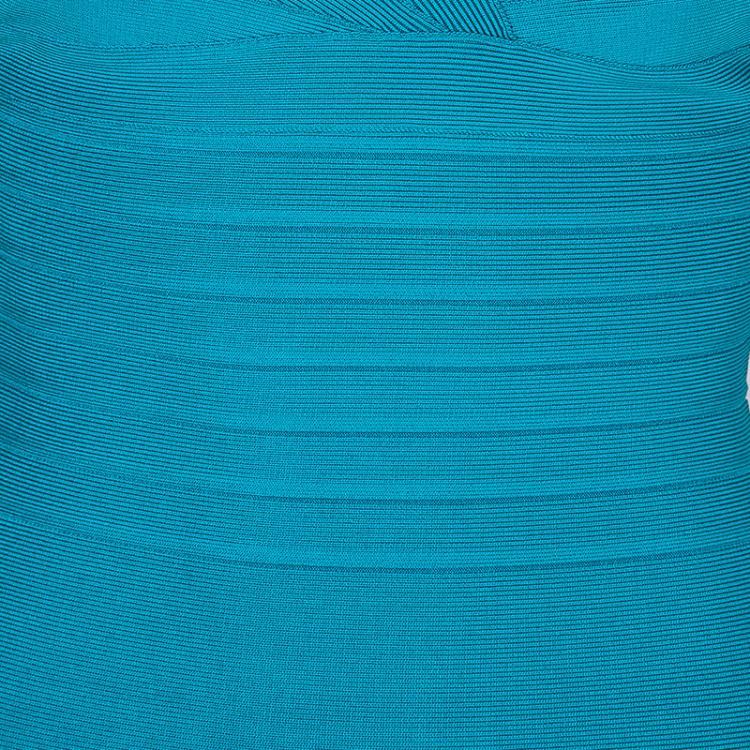 Pre Owned Herve Leger Turquoise Blue Knit Sleeveless Bandage Dress XS