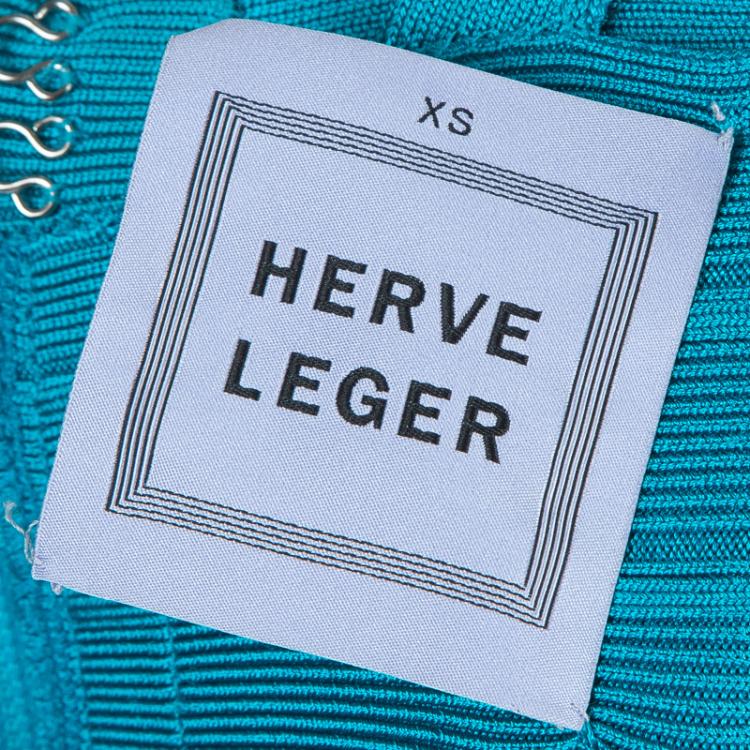 Pre Owned Herve Leger Turquoise Blue Knit Sleeveless Bandage Dress XS