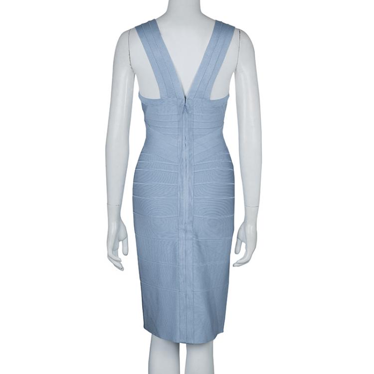 Pre Owned Herve Leger Pale Grey Knit Sleeveless Bandage Dress S