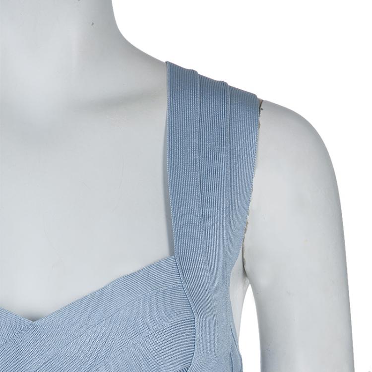 Pre Owned Herve Leger Pale Grey Knit Sleeveless Bandage Dress S