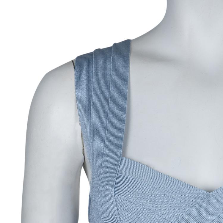 Pre Owned Herve Leger Pale Grey Knit Sleeveless Bandage Dress S