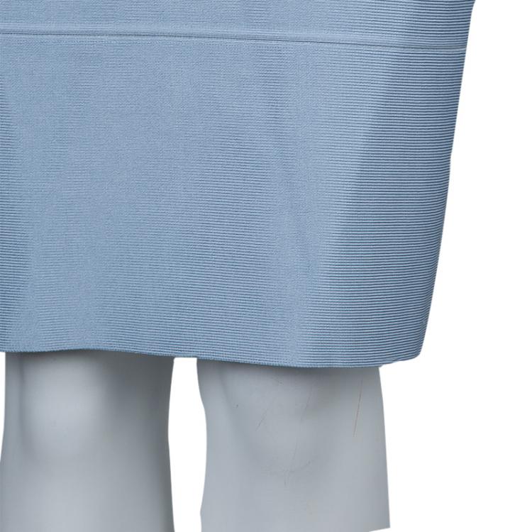 Pre Owned Herve Leger Pale Grey Knit Sleeveless Bandage Dress S