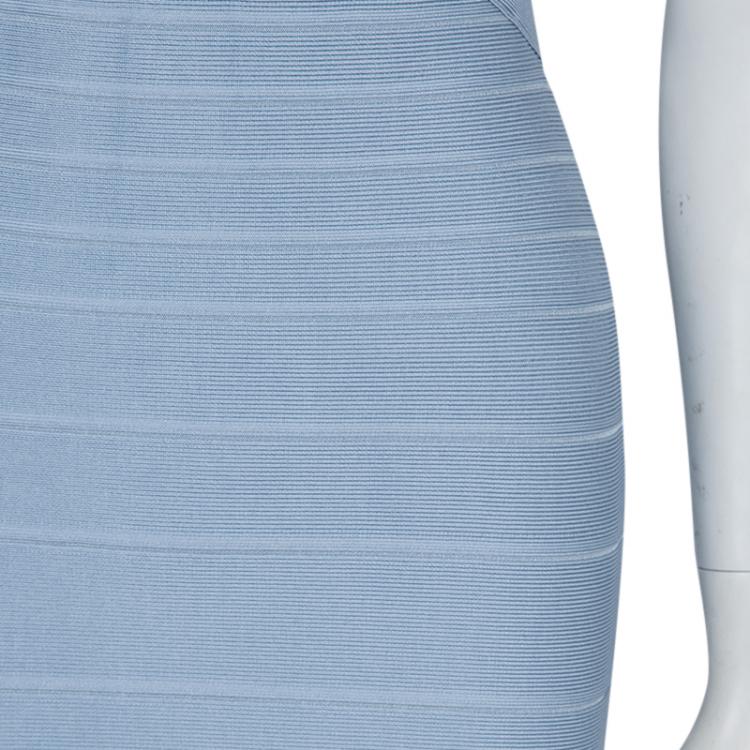 Pre Owned Herve Leger Pale Grey Knit Sleeveless Bandage Dress S