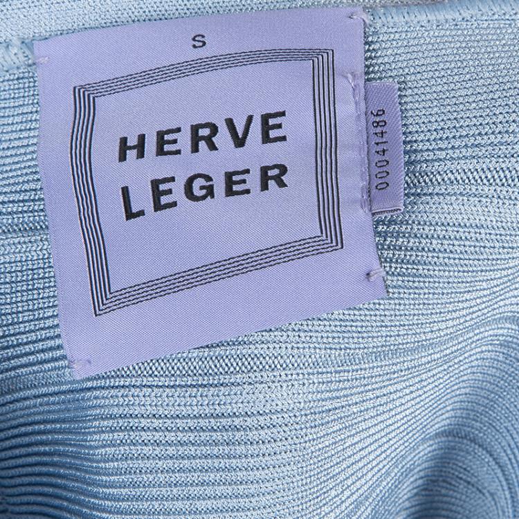 Pre Owned Herve Leger Pale Grey Knit Sleeveless Bandage Dress S