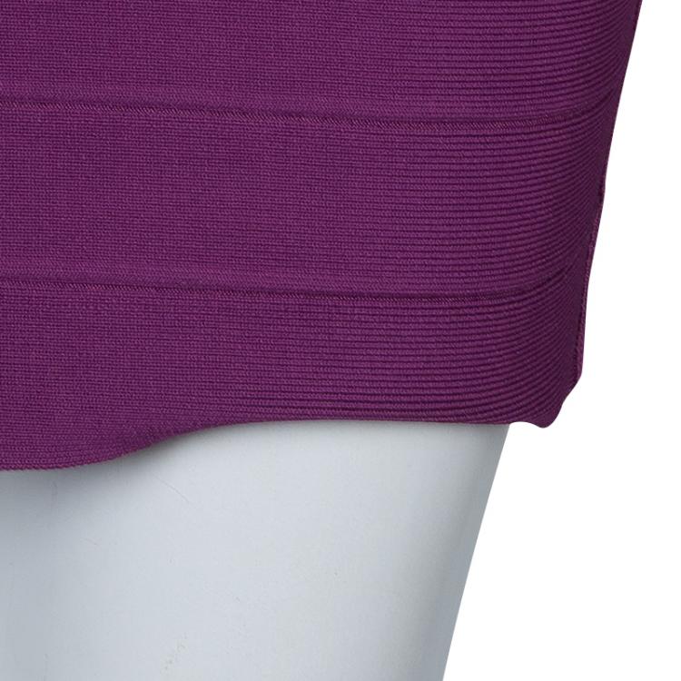Pre Owned Herve Leger Purple Knit Strapless Bandage Dress S