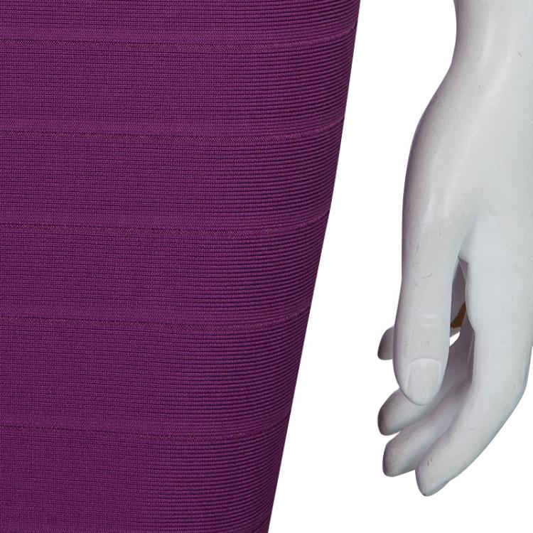 Pre Owned Herve Leger Purple Knit Strapless Bandage Dress S