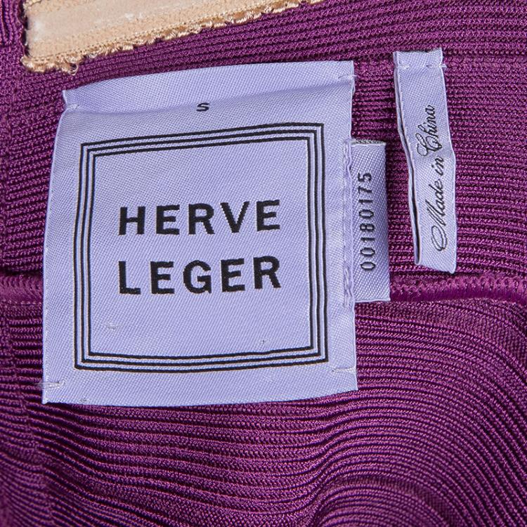 Pre Owned Herve Leger Purple Knit Strapless Bandage Dress S