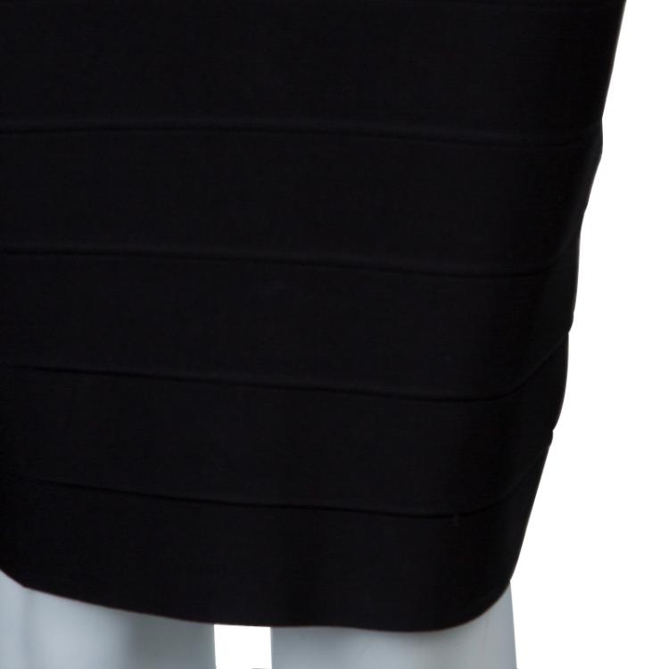 Pre Owned Herve Leger Black Knit Cap Sleeve Bandage Dress XXS