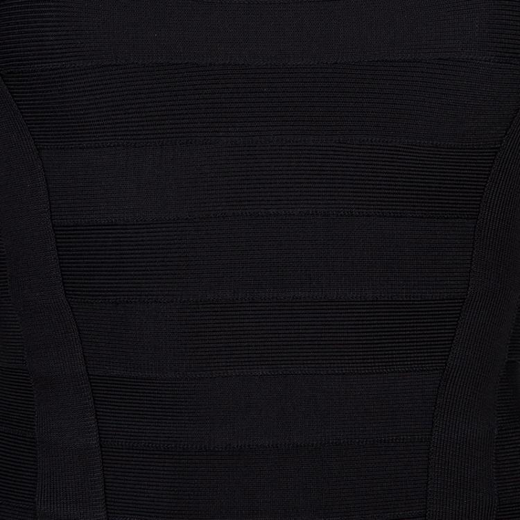 Pre Owned Herve Leger Black Knit Cap Sleeve Bandage Dress XXS
