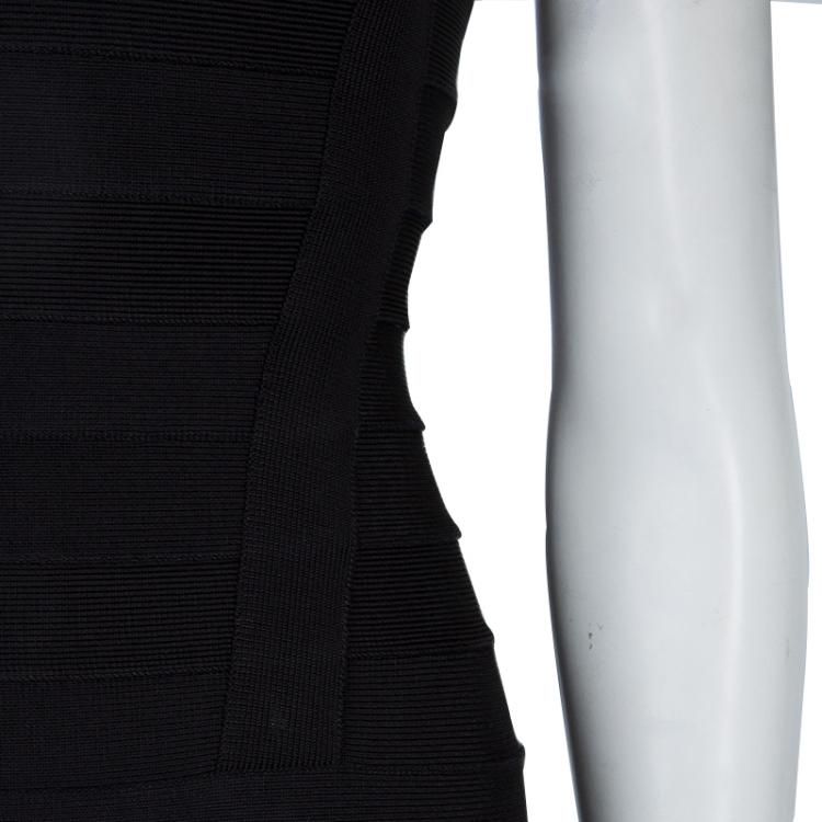 Pre Owned Herve Leger Black Knit Cap Sleeve Bandage Dress XXS